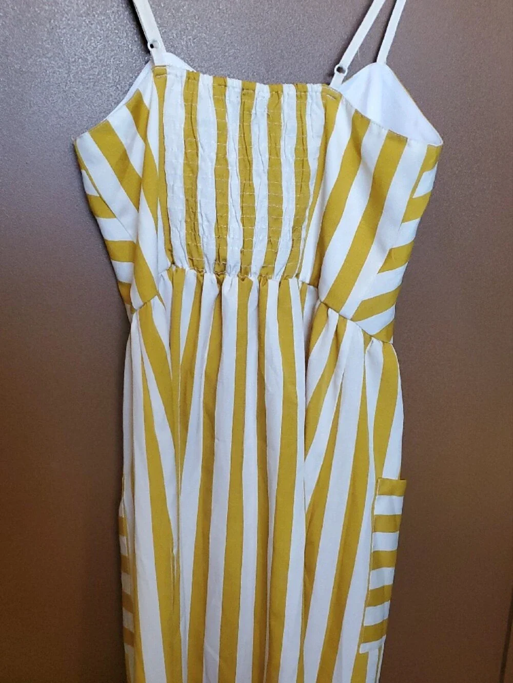 Striped Yellow and White Button-Front Sundress - Picture 3 of 3